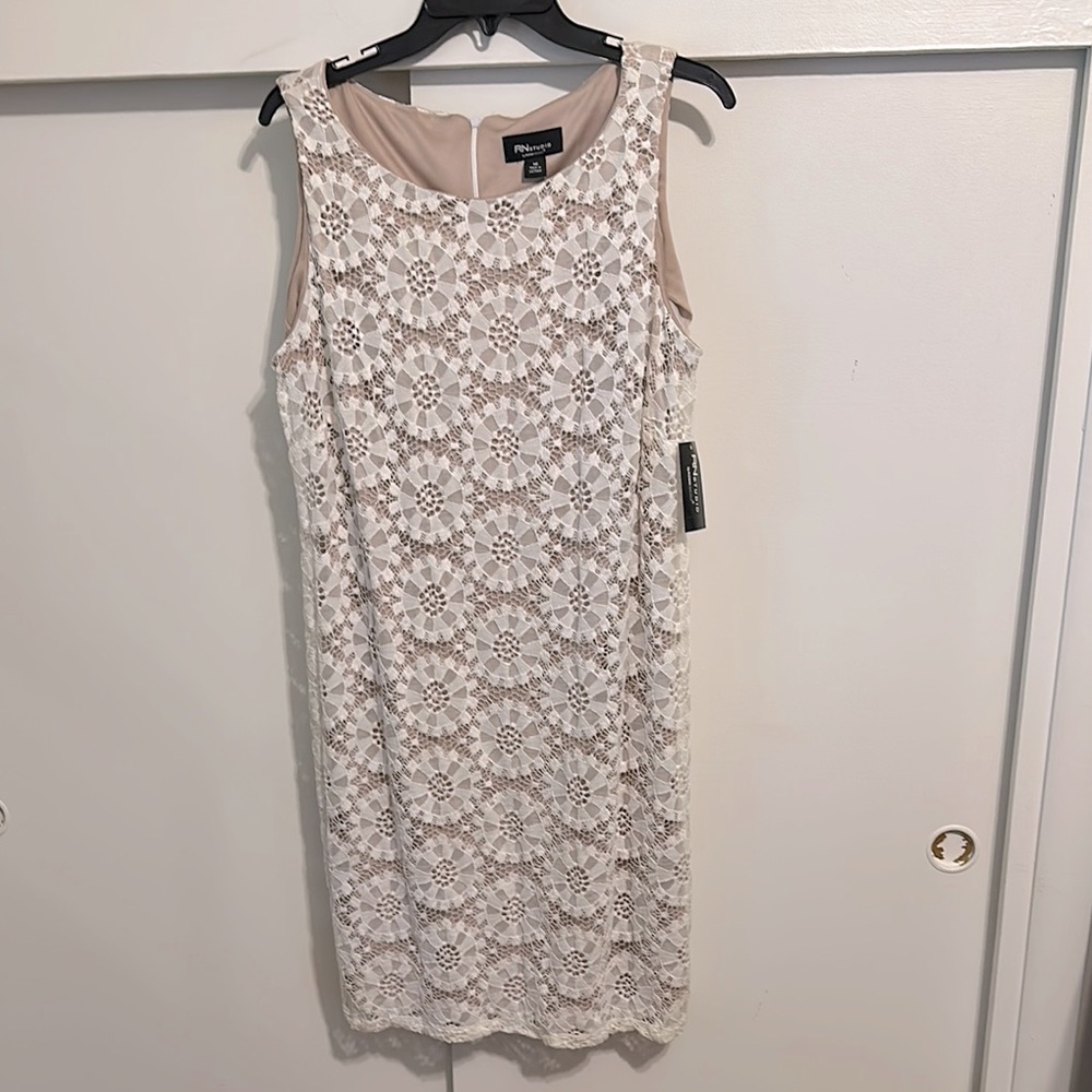 Studio White Sheath Midi Dress Scoop Neck Sleeveless